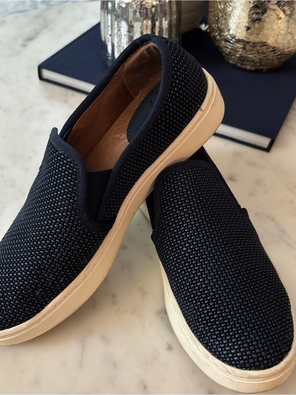 Sofft Navy Blue Slip-On Beaded Loafers with White Sole